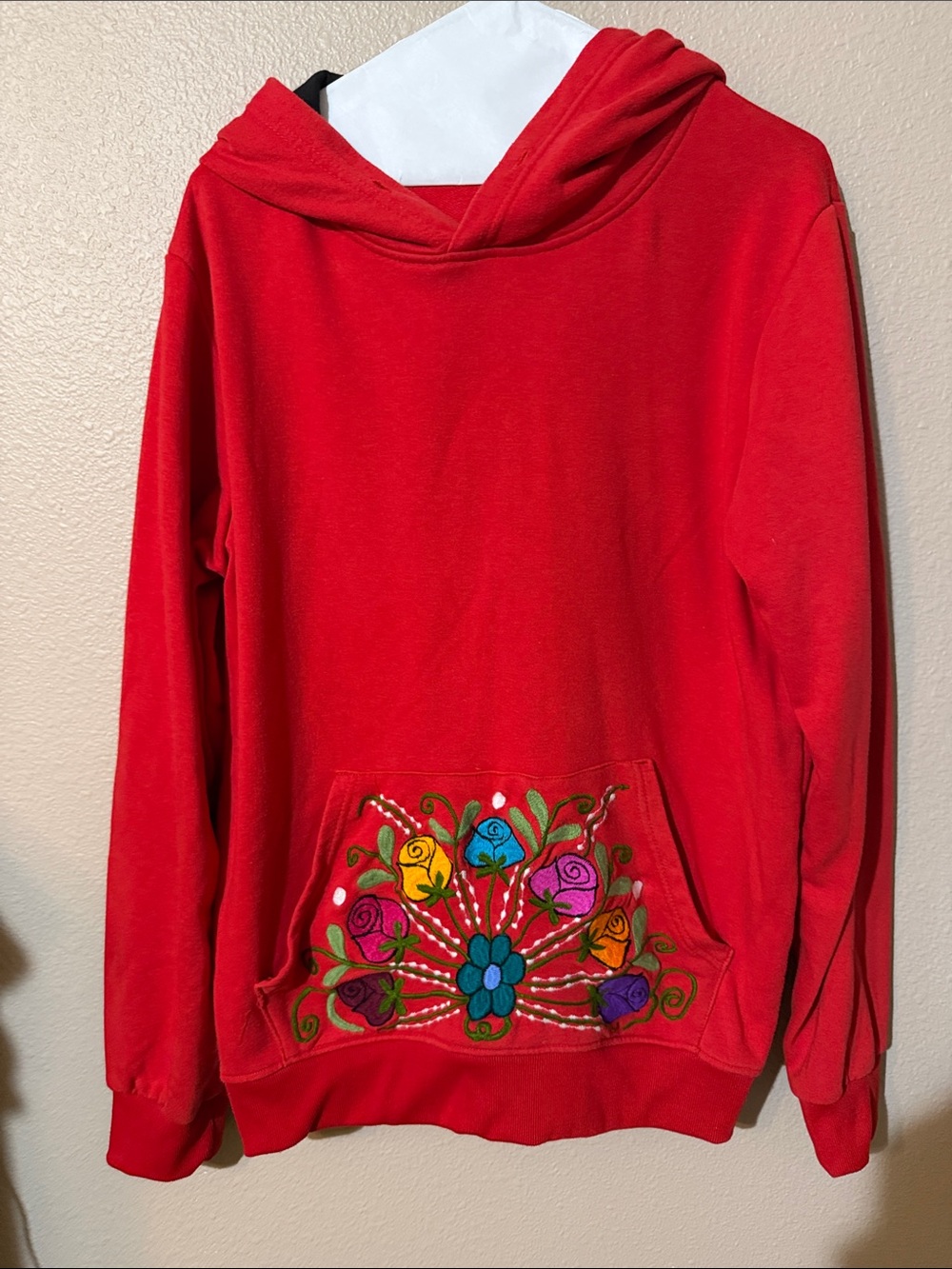 Red Embroidered Floral Hoodie - Women Tops